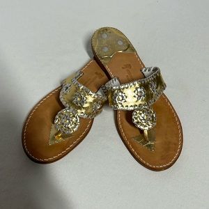 Stephen Bananno, original Palm Beach Sandals. Gold and silver leather.